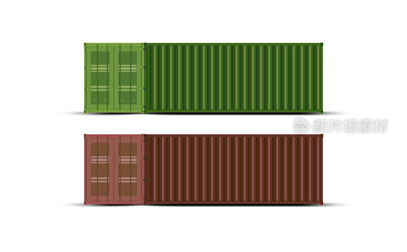 矢量图的两个货物集装箱。3/4侧面。